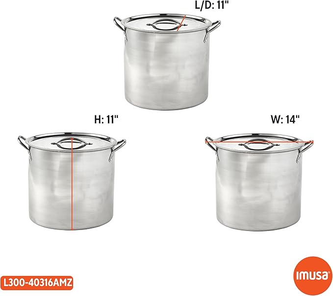 IMUSA 16Qt Stainless Steel Stock Pot with Lid, Large Cooking Pot for Soups, Boiling Seafood, Pasta, Stews, and Family Meals