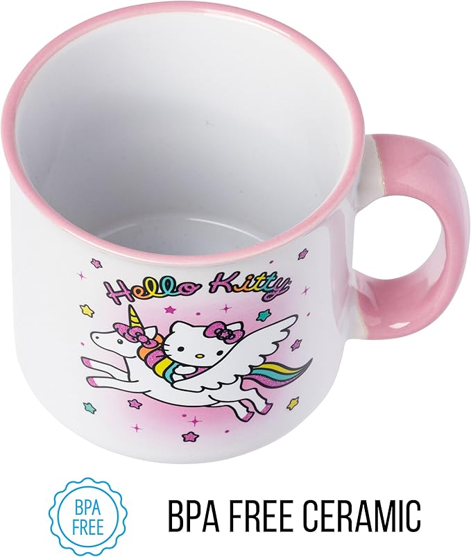 Silver Buffalo Sanrio Hello Kitty Rainbow Unicorn Glitter Ceramic Camper Mug, 20 Ounces