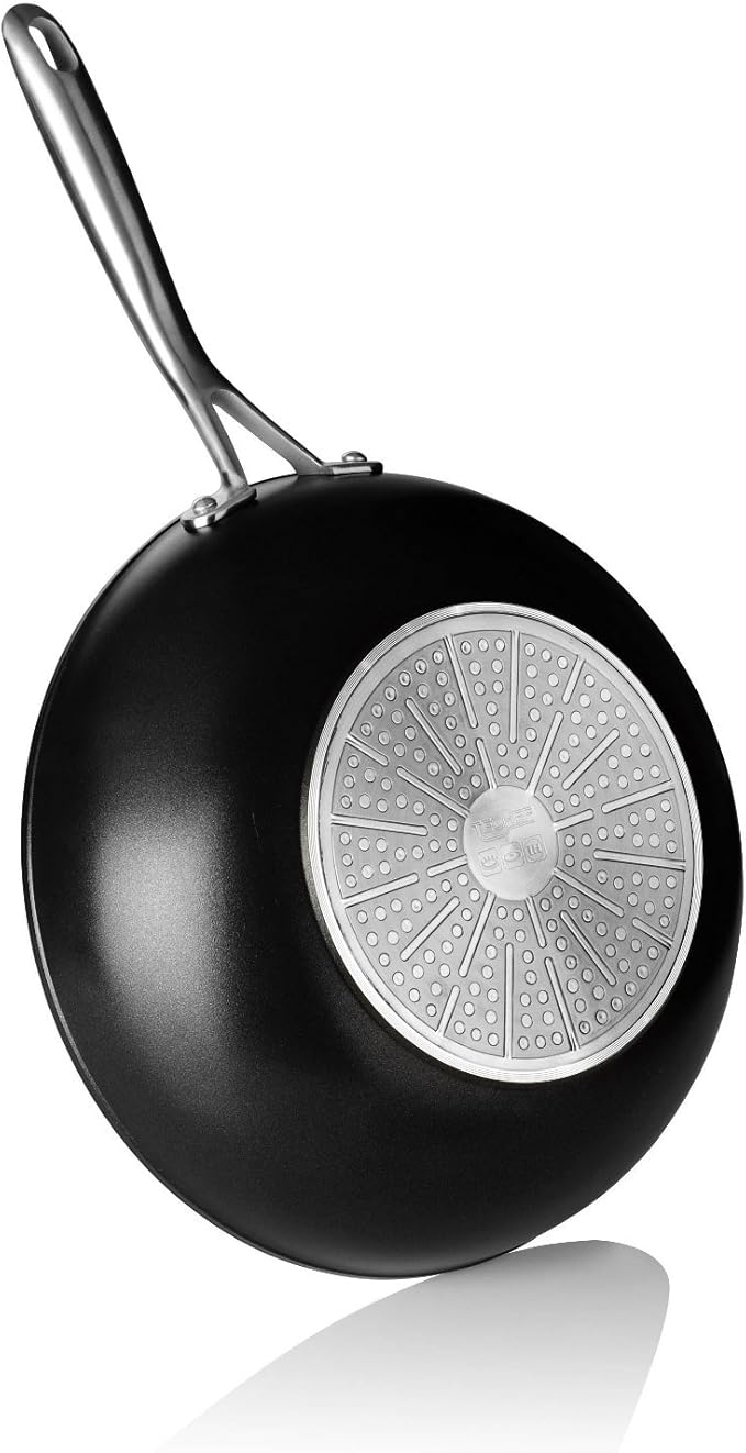 TECHEF - Onyx Collection, 12-Inch Nonstick Flat Bottom Wok/Stir-Fry Pan - PFOA Free, Dishwasher and Oven Safe, Made in Korea