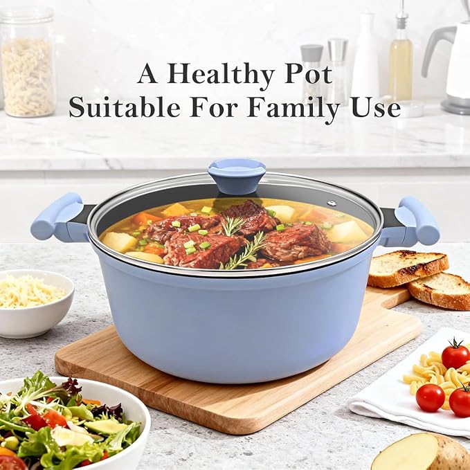 6.5 Quart Stock Pot with Lid, Non Stick Cooking Pot, Soup Pot Nonstick with Stay-Cool Handle, Induction Cookware for Pasta,Soup, Suitable for All Stoves, PTFE & PFAS-Free, Blue