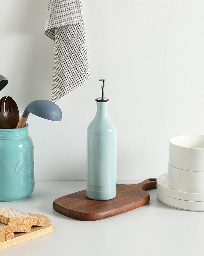 Sweejar Large Ceramic Olive Oil Dispenser Bottle, Opaque Oil Cruet Protects to Reduce Oxidation, Suitable for Storage Vinegar, Soy Sauce & Other Liquids, Pack of 1, 24 Fl Oz(Light Blue)