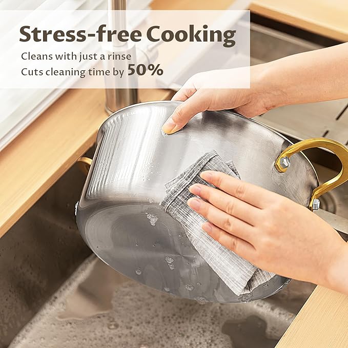 BEZIA 10 Quart 3-Ply Stainless Steel Stockpot, Soup Pot with Lid in Fully Clad Tri-Ply Stainless Steel, Even Heat Distribution, Cooking Pot with Handles, All Cooktops Compatible, Perfect for Stew