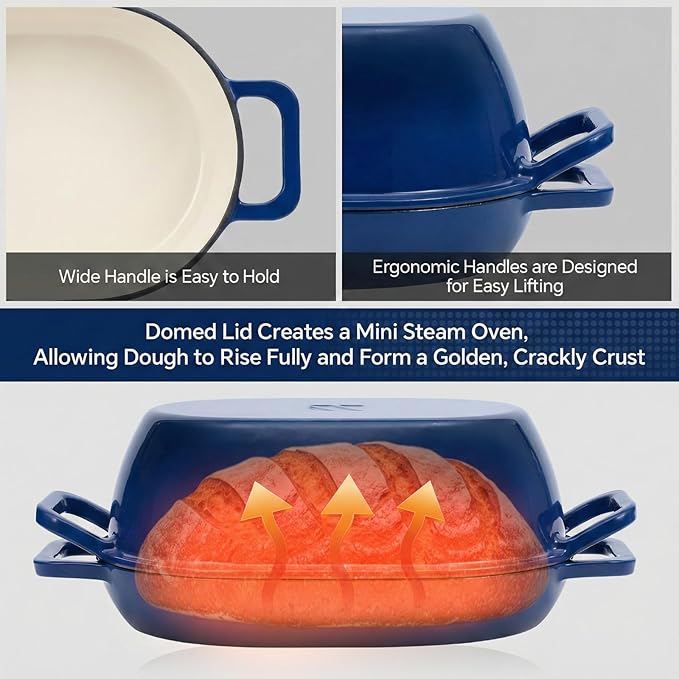 Enameled Cast Iron Oval Dutch Oven for Bread Baking,12"x8" Bread Pot with Lid,Ideal for Sourdough, Artisan Loaves & Family Meals,5 Qt