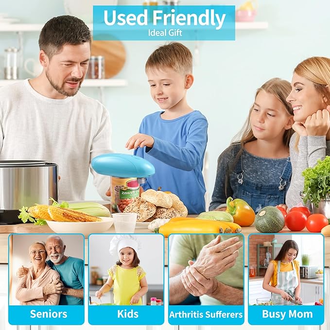 Can Opener Electric - Upgraded One-Touch Automatic, Smooth Edge, USB-C Rechargeable, Perfect for Seniors (Blue)
