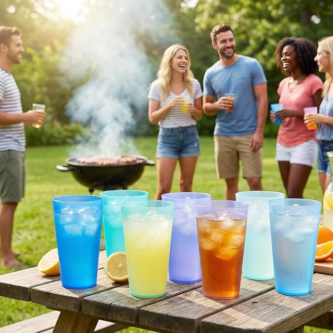 32 oz Plastic Cups Reusable, Unbreakable Plastic Tumblers, BPA Free Dishwasher Safe Large Water Cup set of 8, Lightweight Kids Cups for Kitchen Outdoor