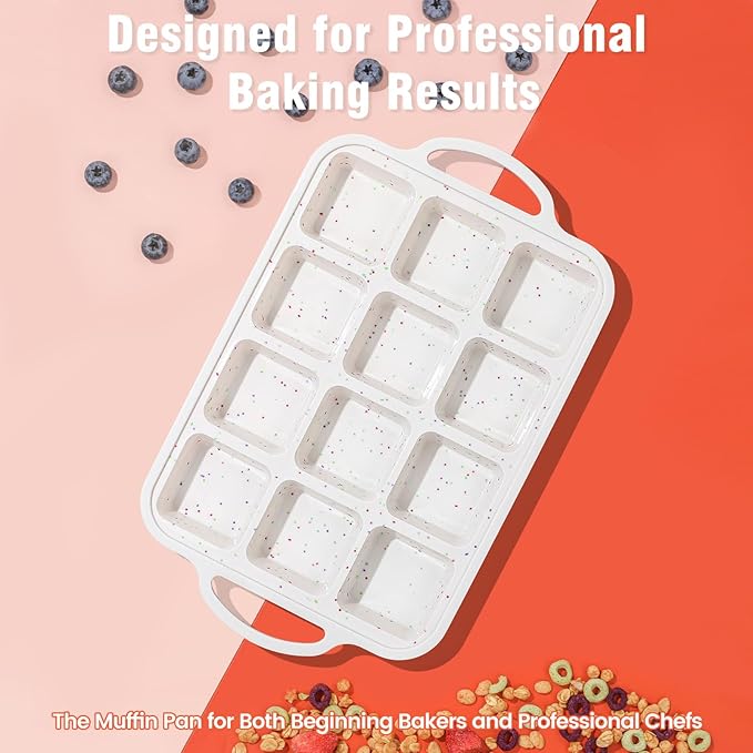SJ Silicone Brownie Pan with Dividers, Metal-Reinforced Frame, 12 Cavity Each, Nonstick Food-Grade Silicone, Dishwasher Safe—Bakes Neat Squares for Brownies, Bars & Cornbread