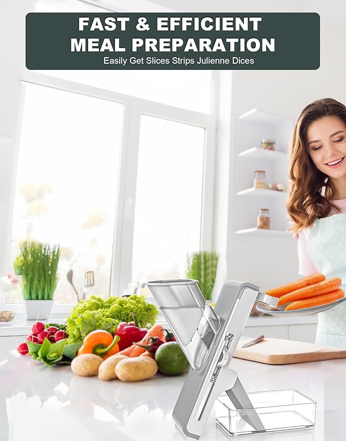 Eletronova Safe Mandoline Slicer for Kitchen, Vegetable Slicer for Kitchen,Kitchen Food Slicer, French Fry Cutter Julienne Dicer for Vegetables Grey (White & Green) (White & Light Gray)
