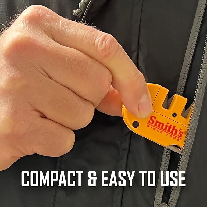 Smith’s 50364 Pocket Pal X2 Sharpener & Outdoors Tool – Yellow – Coarse and Fine – LED Light – Fire Starter – Signal Whistle - Compass