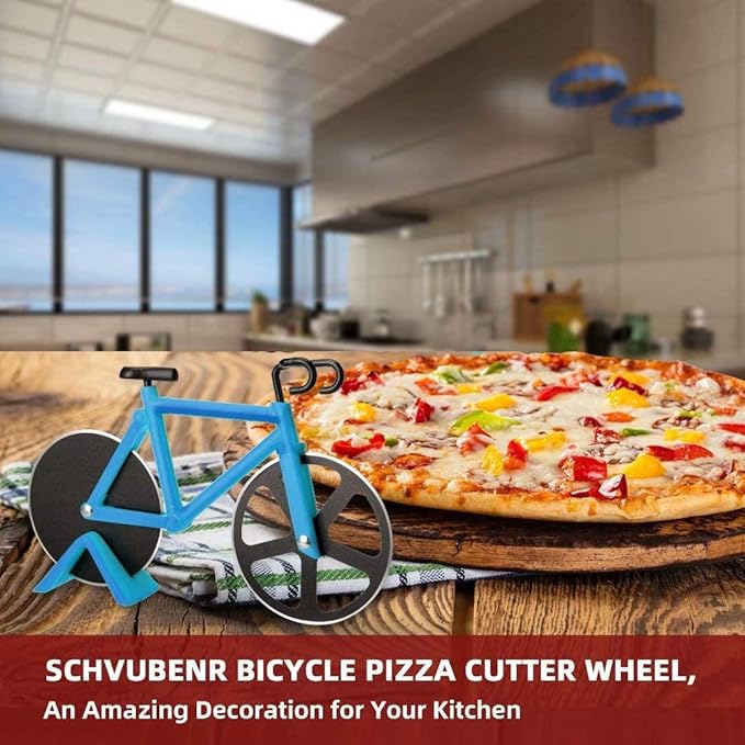 Bicycle Pizza Cutter Wheel - Gifts for Cyclists, Men, Dad, Bike Lovers - Funny Kitchen Gadgets - Cool Father’s Day, Christmas, Birthday, White Elephant Gifts - Stainless Steel Pizza Slicer(Blue)