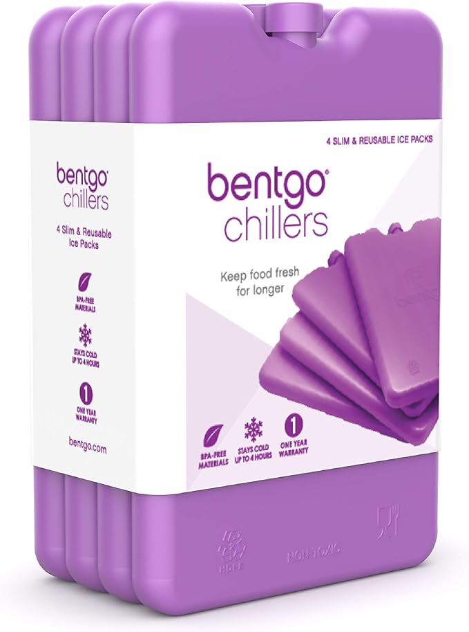 Bentgo Ice Lunch Chillers - Ultra-Thin Ice Packs Perfect for Everyday Use in Lunch Bags, Lunch Boxes and Coolers - 4 Pack (Purple)