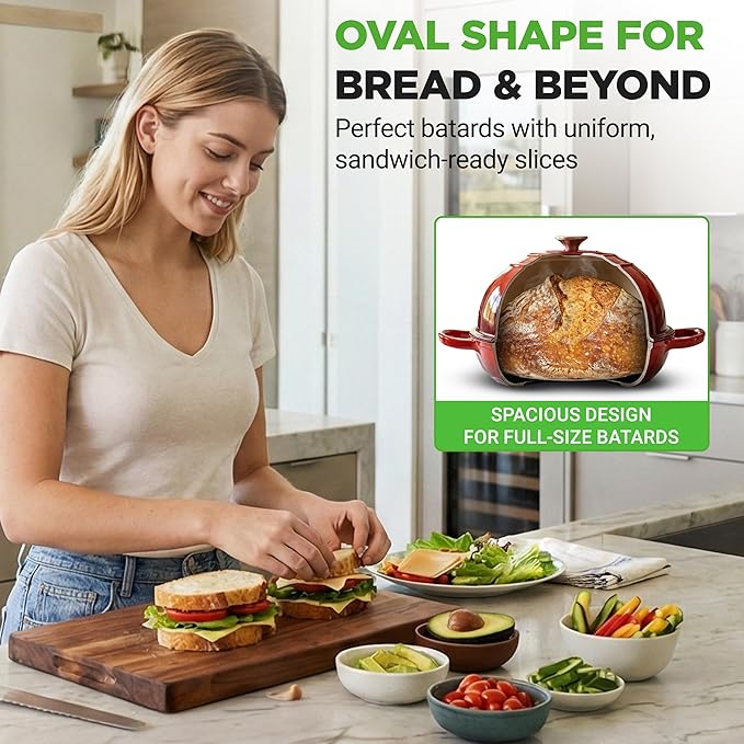 NutriChef 10.2" Enameled Cast Iron Bread Oven, Dome-Shaped Sourdough Baking Pan with Handles & Silicone Gloves, Oven-Safe to 500°F, Dishwasher Safe Dutch Oven Bread Pan (Red)