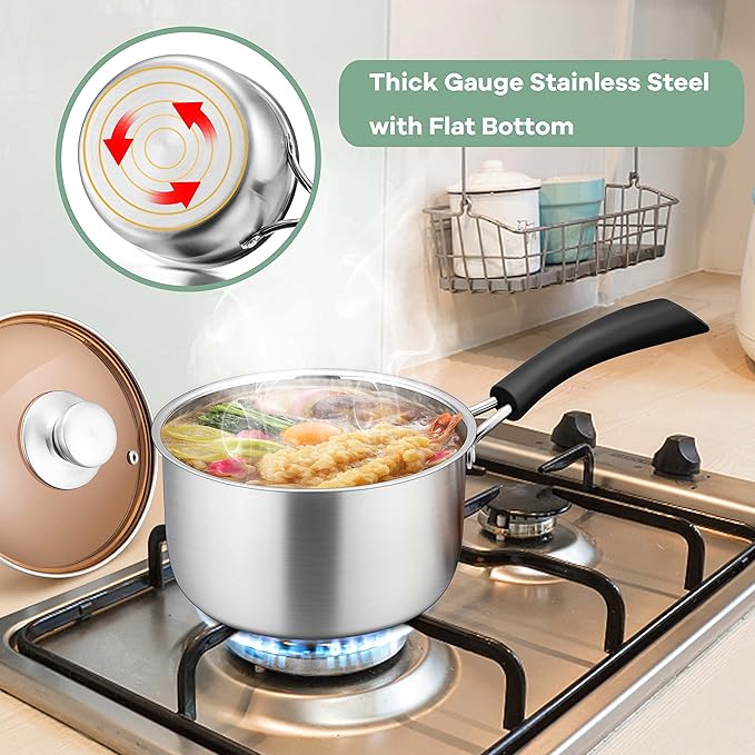 Herogo 1 Quart Saucepan with Lid, 18/10 Stainless Steel Small Sauce Pan Pot, 1Qt Saucepan for Gas Electric Stove Top Camping, Healthy & Rust Free
