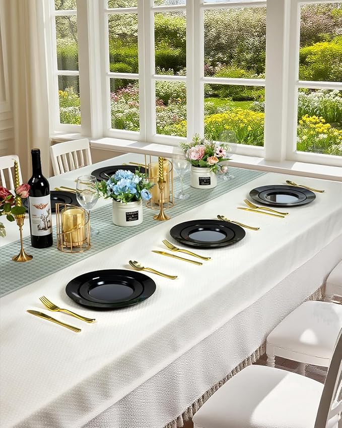 BESTVIP 200PCS Black Plastic Plates, Disposable Party Plates with 100 Dinner Plates and 100 Dessert Plates, Plastic Plates for Party, Wedding, Birthday (Black, 200PCS)