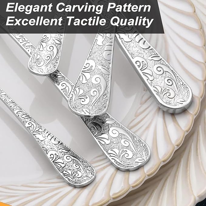 Runfly Vintage Carved Stainless Steel 20 Pieces Flatware Set, Silverware Set, Modern Embossed Cutlery Set Utensils Including Fork Spoon and Knife
