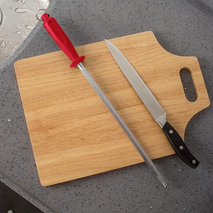 Knives Sharpener Knives Sharpening Honing Rod ALLWIN HOUSEWARE Knives Carbon Honing Steel for Chef Knives Daily Edge Maintenance Non‑Slip Handle with Anti‑Slip Metal Tip for Kitchen Cooking Gift, Red