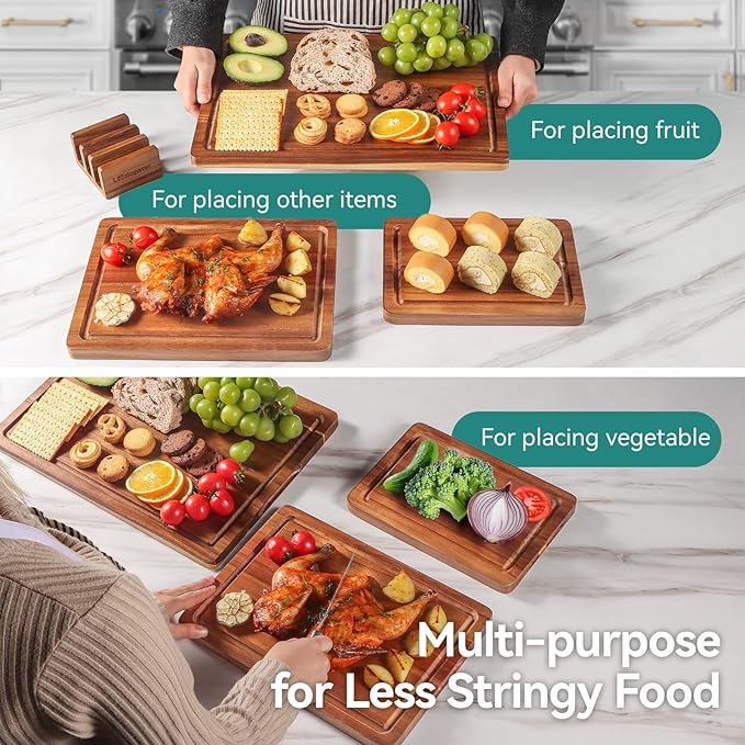 Wood Cutting Board Set, 3-Piece Rectangular Boards for Kitchen, 18x12x0.75 Inches, Hand Wash Only (Acacia Wood)