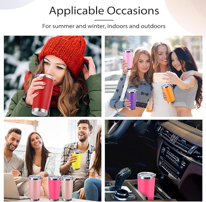 Sieral 36 Pack Stainless Steel Tumblers Bulk with Lids Double Wall Vacuum Insulated Coffee Cups Blank leakproof Powder Coated Tumblers for Engraving Wedding Graduation Party Favors(20 oz,Warm Color)