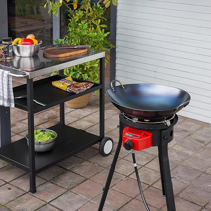 Outdoor Cooker with Iron Wok and Propane Burner, 54,000 BTU High-Pressure Gas Stove for Backyard BBQ, Tailgating, Outdoor Cooking & Discada-Style Feasts
