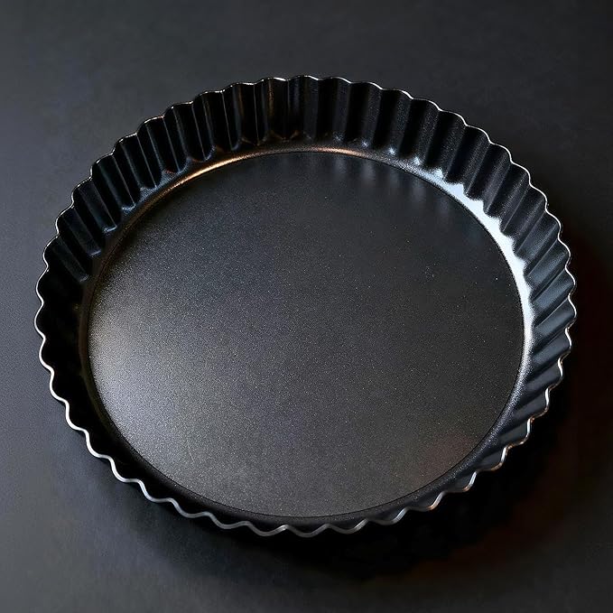 Tart Pan 2 Pack, 9 Inch Non-Stick Carbon Steel Pie Pan, Tart Pans with Removable Bottom - Perfect Molds for Making Quiches, Brownies, and Fruit Tarts with Grooved Edges