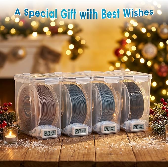 Filament Storage Box - 4 Pack 4L 3D Printer Filament Containers with 4 Hygrometers, Airtight Dry Boxes for Sealing and Protection, Water-Proof & Dust-Proof, Reusable Desiccant, Tube Cutter & Labels