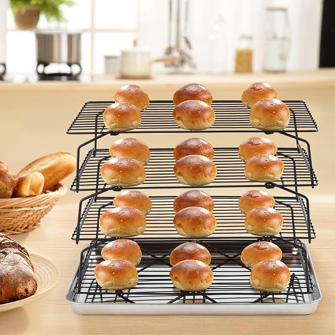 Cooling Racks for Cooking and Baking, Leonyo 4-Tier Stackable Baking Cookies Racks, Stainless Steel Wire Rack for Cooling Roasting Grilling, Oven Safe, 15" x 10"