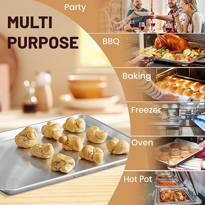 6 Pack Half Size Baking Sheet Pan Aluminum Commercial Pan for Oven Freezer Bakery Hotel Restaurant 18" × 13"