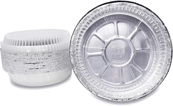 Fig & Leaf (45 Pack) Premium 9-Inch Round Foil Pans with Plastic Dome LIDS l Heavy Duty l Disposable Aluminum Tin for Roasting, Baking, Cake or Cooking