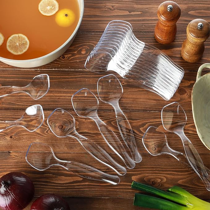LemonRoad 36 Pack Plastic Serving Spoons for Buffet, Clear Plastic Serving Utensils for Hot and Cold Food, Large Heavy Duty Disposable Utensils for Parties, Holidays and Gatherings