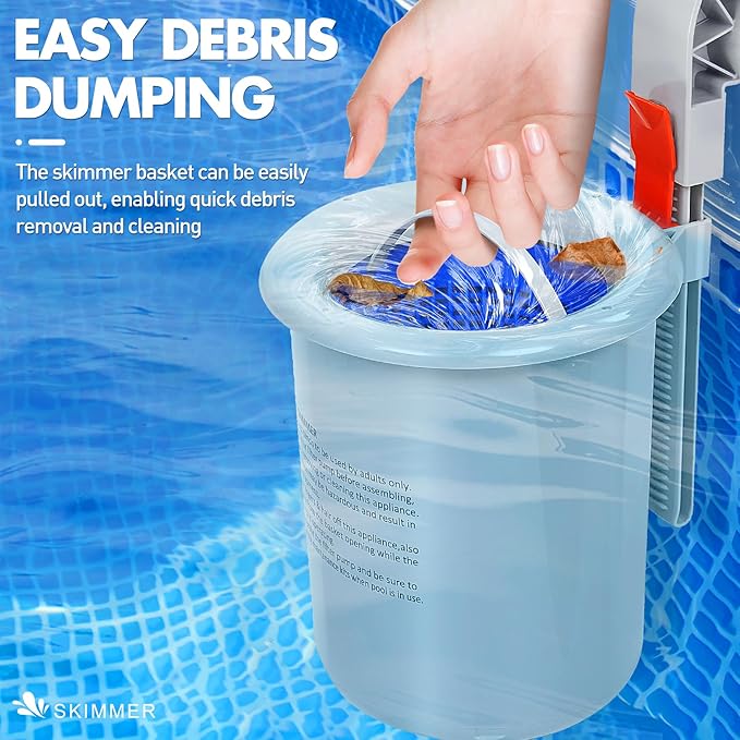 Above Ground Pool Surface Skimmer, Automatic Pool Skimmer for Top of Water, Wall Mount Surface Skimmer with Removable Skimmer Basket, Floating Pool Filter Pool Cleaning Maintenance Kit