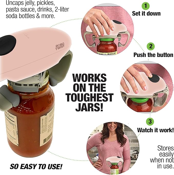 Robotwist Electric Jar Opener Top Rated for Seniors, Deluxe Model with Improved Torque, 1 Touch Automatic Easy Jar Opener for Weak Hand and Arthritis – Works on All Jar Sizes