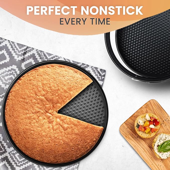 RFAQK Non-Stick 9 Inch Springform Pan - Spring form Pan for Cheesecake with Removable Bottom, Bonus Icing Spatula with 10 Pcs Parchment Paper & Recipe E-Book - Ideal for Baking Cakes, Pizzas, & More!