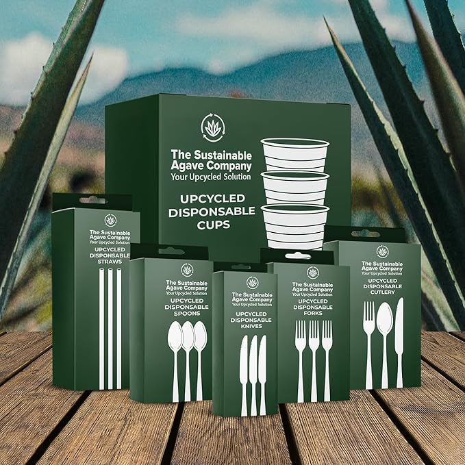Sustainable Agave Co - Agave Fiber Cutlery Set - 200 Biofilm Wrappped Sets / 600 Pieces - Plant-Based, Made With Upcycled Materials - Bulk Brown Forks, Knives & Spoons Variety Pack