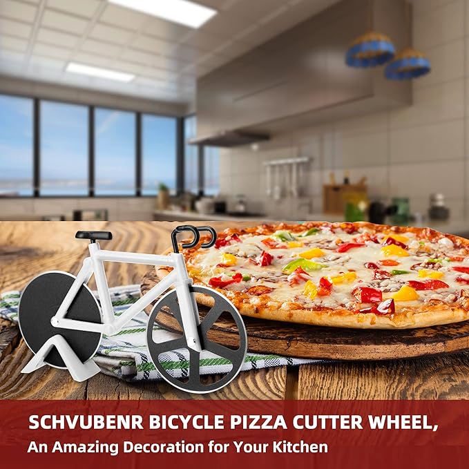 Bicycle Pizza Cutter Wheel - Gifts for Cyclists, Men, Dad, Bike Lovers - Funny Kitchen Gadgets - Cool Father’s Day, Christmas, Birthday, White Elephant Gifts - Stainless Steel Pizza Slicer(White)