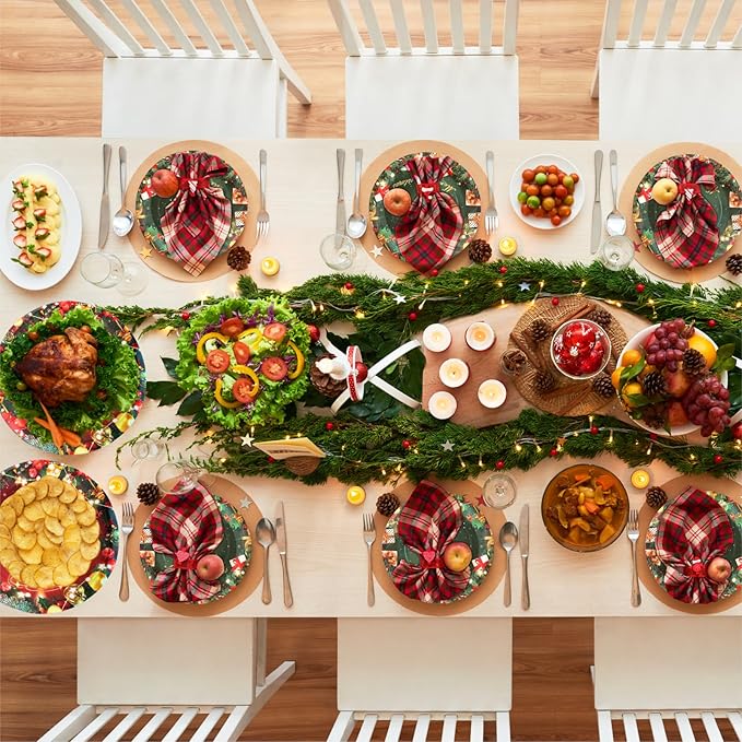 Christmas Paper Plates, 40pcs Party Paper Plate Set Disposable Christma Party Food Dinner Dessert Plates Tableware Decorations Favors, Including 20pcs 9" and 20pcs 7" for Christmas Plate