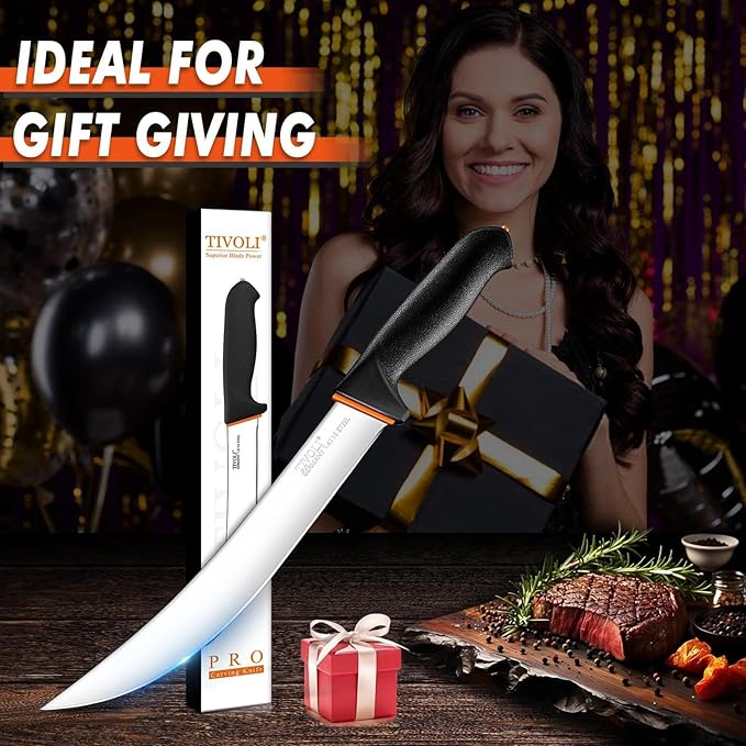 TIVOLI Slicing Knife 10 Inch - Brisket Knife with Ergonomic Non-Slip Softgrip & German Stainless Steel Razor Sharp Blade for Meat Cutting,Slicing - Gift for Men Women
