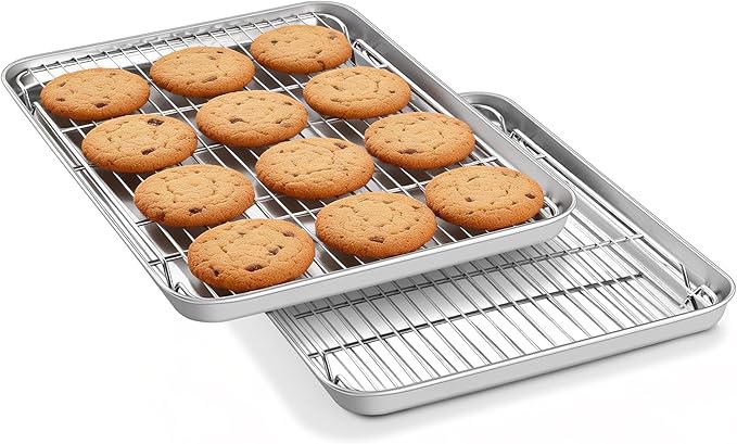 Homikit Baking Sheet with Rack Set (2 Pans+2 Racks), 18x13 Inches Stainless Steel Half Cookie Sheets with Cooling Racks Non Toxic, Large Bacon Crisp Trays for Oven Baking Cooking, Dishwasher Safe