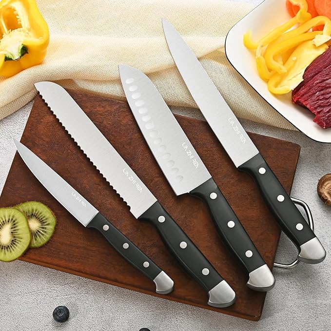 Knife Sets for Kitchen with Block, 22 Pieces Kitchen Knives with Built-in Sharpener with Cutting Board and Apron, Non-Slip Handles, Dishwasher Safe