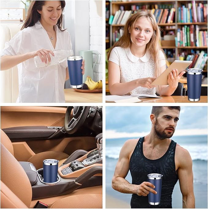 Sieral 36 Pack Stainless Steel Tumblers Bulk with Lids Double Wall Vacuum Insulated Coffee Cups Blank leakproof Powder Coated Tumblers for Engraving Wedding Graduation Party Favors(20 oz,Navy)