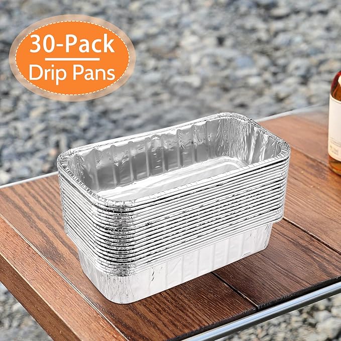 Grill Drip Pans, Aluminum Foil Grease Catcher Cup Liner, Silver, 11 x 5 Inch, 30 Pack, Compatible with Weber SmokeFire EX4/EX6/EPX6, Summit & Genesis II 400/600 Series