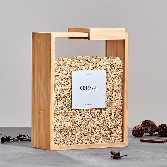 Bamboo Food Storage Container, 75oz /2000ml Clear Food Storage Container, 2Pcs Book-Style Canister for Kitchen, Square Pantry Organization with Labels for Sugar, Nut, Coffee Bean, Cereal, Tea