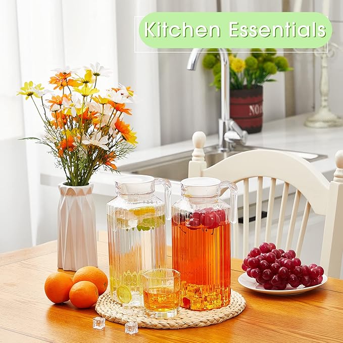 Panitay 2 Pcs 68 Ounces Plastic Pitcher with Lid Clear Acrylic Refrigerator Safe Pitcher Shatter Proof Juice Containers with Lids for Water Milk Sangria Lemonade Cold Drinks