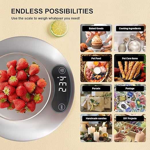 High Precision Food Cooking Scale Digital Kitchen Scale Touch Button Backlight Display (Grey)