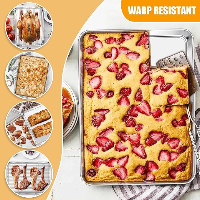 Homikit Baking Half Sheet with Rack (1 Pan + 1 Rack), 18" x 13" Stainless Steel Cookie Sheets for Baking, Metal Bacon Tray with Wire Cooling Rack for Oven Cooking Roasting, Nonstick& Dishwasher Safe