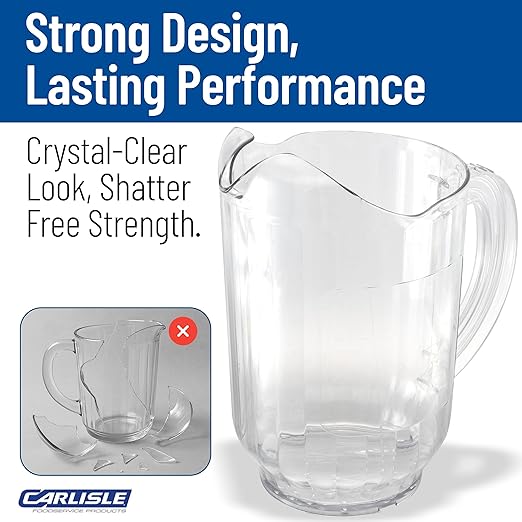 Carlisle FoodService Products Versapour Clear Pitcher Tall Pitcher for Restaurants, Catering, Kitchens, Plastic, 60 Ounces, Clear, (Pack of 6)