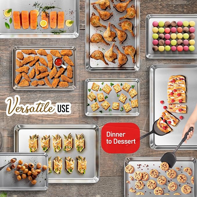 Eatex Aluminum Baking Sheet Set, 6 Pack Cookie Sheet Set, 18” x 13” Steel Baking Pan Set, Quality Cookie Sheets for Baking Nonstick, Half Sheet Baking Pans Set, Baking Sheets for Oven, Half Sheet Pan