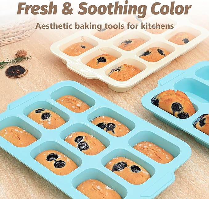 Nonstick Silicone Mini Loaf Pans: 9-Cavity Small Banana Bread Loaf Pans for Baking Cornbread with Metal Frame - Mini Meatloaf Tin for Oven - Brownie Tray for Baker Baking Lover (Beige & Mint Green)