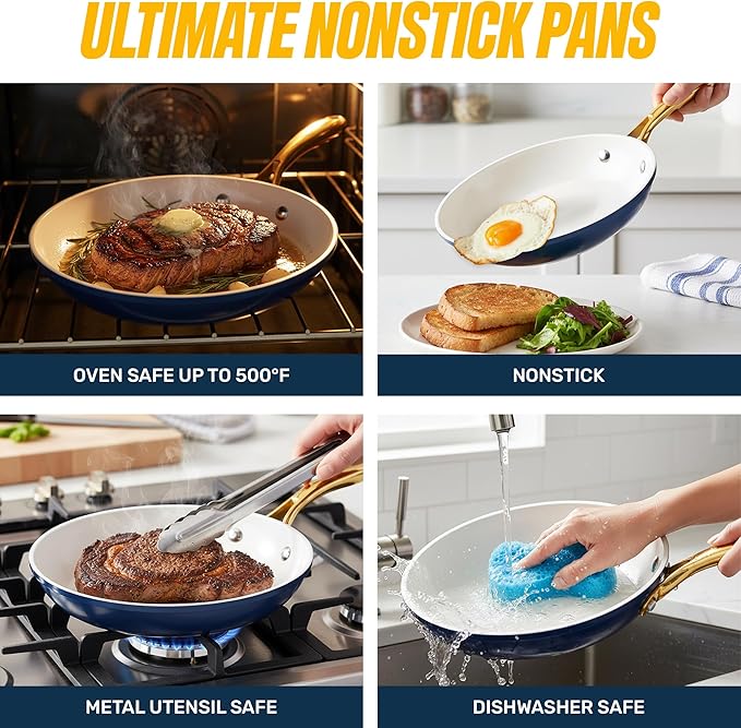GOTHAM STEEL 12 Inch Non Stick Frying Pans Nonstick Skillet, Ceramic Pan for Cooking Non Toxic, Nonstick Frying Pan Skillets with Stay Cool Handle, Fry Pans, Oven and Dishwasher Safe - Navy