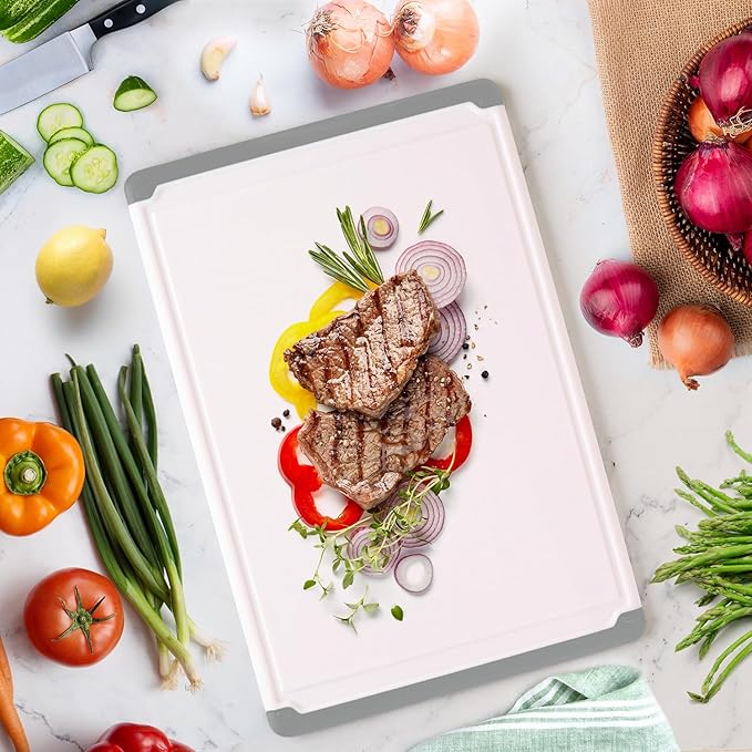 Large Cutting Boards for Kitchen - Dishwasher Safe Non-Slip Cutting Boards with Juice Grooves, Easy Grip Handles - Large and Thick Chopping Board (Grey)