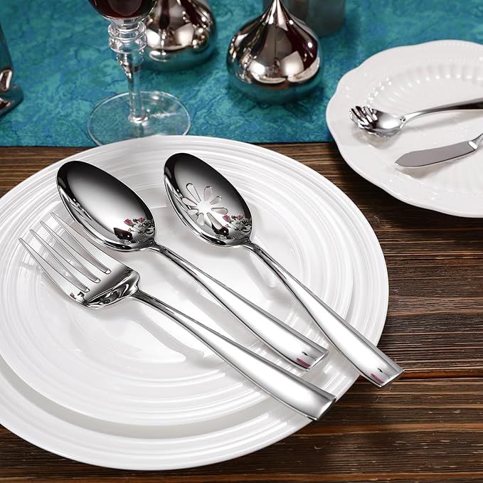 KEAWELL Premium Louis Table Utensils, 18/10 Stainless Steel, Squared Edge, Mirror Finish, Dishwasher Safe (Serving Forks, Set of 2)