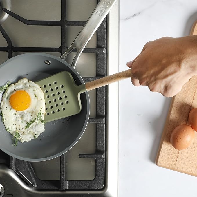 Sur La Table Kitchen Essential Chef's Toolkit Silicone Slotted Turner With Beechwood Handle - Juniper Green